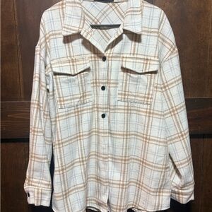 Plaid Button Down Shirt - Cream and Brown